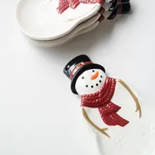 高級陶器製 雪だるまデザインのプレート【クリスマス限定・レトロスタイル】