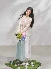 春の花束デザイン 刺繍入り半身スカート【長袖・ラウンドネック・和風】