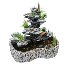 リアルな石製の噴水と魚池【室内外両用・庭園やバルコニーに最適・大型デザイン】