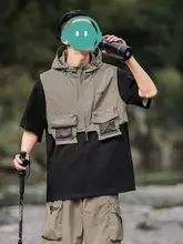 夏季アウトドア機能性短丈ハイウエストフード付きジャケット【通気性・スポーツベスト】