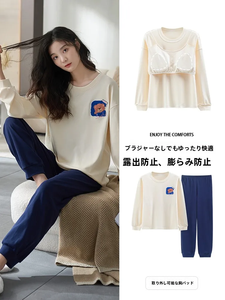 可愛いカートゥーンデザインのパジャマtシャツ：女性向け秋用純綿セットアップの着心地とデザイン解析