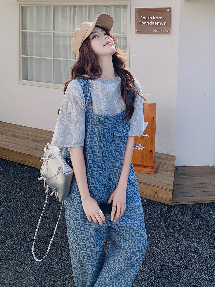 街頭風レトロデニムオーバーオール：ハートプリント・夏用のデザインと実用性を解説