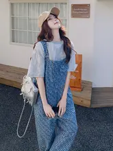 街頭風レトロデニムオーバーオール【ハートプリント・フィット・夏用】（セットアップ対応）