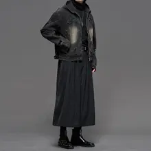 デニムジャケット メンズ ショート丈 ダメージ加工 ウォッシュ加工 ヴィンテージ ダーク系 ストリート 秋冬