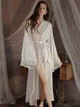 セクシーレースのローブ【アイスシルク・ロング・大きいサイズ・夏用】