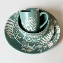 モランディカラーの植物花柄 陶器食器セット【高級感ある家庭用・新中式デザイン】（セットアップ対応）