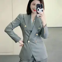 CHICPC 豌豆緑ビジネススーツセット【春秋用・ダブルブレスト・女性用】