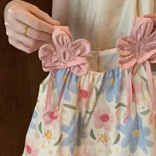フラワープリント女の子用ノースリーブワンピース【夏用・リゾートスタイル・可愛いデザイン】