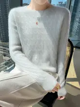 シームレスツイストデザインのニットセーター【ラウンドネック・秋冬用・純羊毛・女性用】