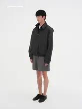 シンプルなグレーのオープンカラージップジャケット【コットン素材・ゆったりサイズ】