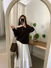 秋用シンプルなオフショルダーの羊毛ニットセーター【フィット・チクチクしない】