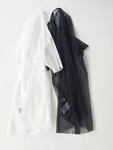 夏用 ゆったりシースルーTシャツ【ブラック＆ホワイト・フリルヘム・短袖】