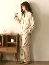 レディース 春秋用 プリントコットン長袖パジャマセット【大きいサイズ・快適な家庭用・軽い外出にも】