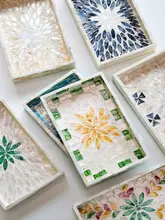 手描き貝殻トレー【長方形・スナック・フルーツ・お菓子用・収納トレイ】