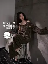 レディース 熊本デザインのカジュアルなパジャマ【コットン・ブラ付き・キャミソール・カーディガン・ヒョウ柄・春夏用】（セットアップ対応）