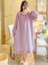 綿混紡の長袖パジャマドレス【桜と葉のプリント・春秋用】