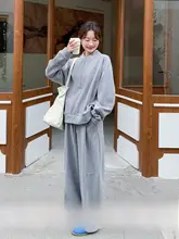 浅灰色のルーズフィットパーカー【カジュアルデザイン・ラフなワイドパンツ・春秋用】（セットアップ対応）