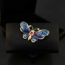エナメル工芸のレトロな蝶型ブローチ【高級・デザイン良好・コートやスーツに最適】
