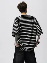 白黒ストライプTシャツ【メンズ・デザイン性・ゆったりフィット・ショートスリーブ】