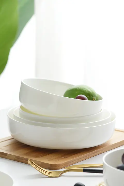 純白色 骨瓷製プレートセット【深皿・家用・創意デザイン・食器】