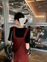 ワインレッドデニムサロペット【春秋用・レトロスタイル・ルーズフィット】