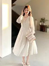 初恋を思わせる少女感のある連衣裙【Vネック・ロングスカート・カラーコントラスト】（セットアップ対応）