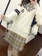 東京歳時記 JKオリジナルVネック長袖セーター【学院風・ワッペン付き】