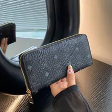 おしゃれなシンプルデザインの長財布【レトロスタイル・ファスナー付き・カードポケット・スマホ収納可】