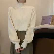 杏色のハイネックニットセーター【秋冬用・女性用・フレンチスタイル】