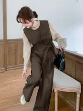 ベスト ワイドパンツ 3点セット レディース ブラウン きれいめ 上品 オフィスカジュアル 初秋