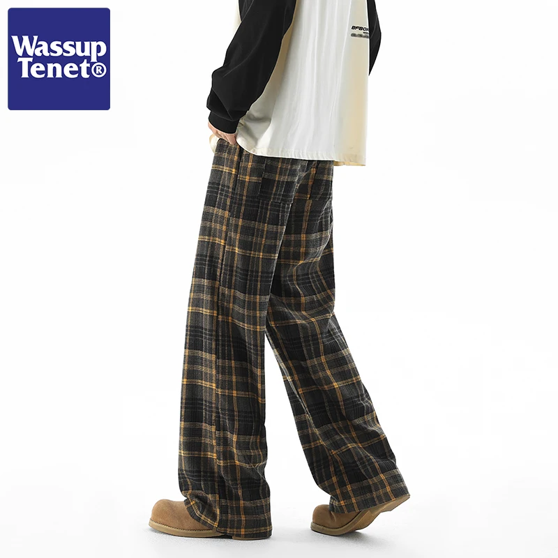 メンズ チェックパンツ WASSUP TENET 2024秋モデル：レトロ柄のストレートフィットカジュアルパンツ