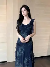 美しい夏のコーディネート！紺色短袖ワンピース【ウエストシェイプデザイン】