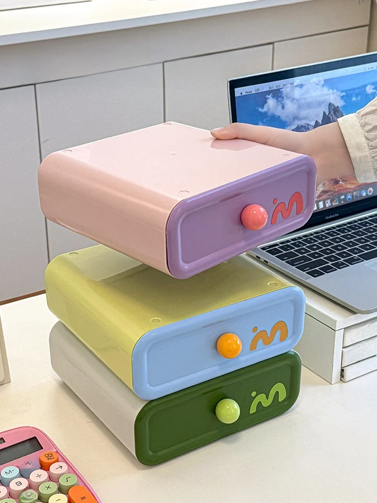 デスクトップ収納ボックス：引き出し式で化粧品・文房具を効率的に整理