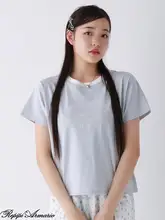 カラーブロック刺繍入りリボン付きラウンドネックTシャツ【かわいいデザイン・ショートスリーブ】