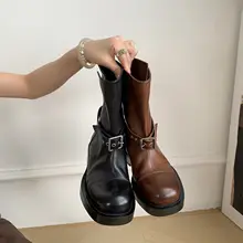 超厚牛革製 ハイヒール 厚底ブーツ【レトロウェスタン・春秋用・女性用】