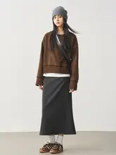 高級感のある深灰色スーツフィッシュテールスカート【ハイウエスト・スリムフィット・タイトシルエット】