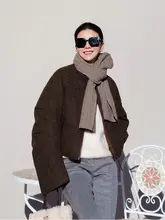 ヴィンテージ千鳥格模様の白鹅绒とレザーパネルのラグランスリーブ冬用軽量ダウンジャケット