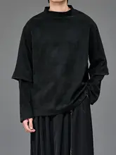 ハーフタートルネック 長袖Tシャツ ユニセックス フェイクレイヤード インナー ダーク系 アーティスティック デザイン性 春 秋