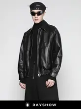 RAYSHOW ヴィンテージ風 ライチパターン ワイドフィット ショートレザージャケット