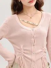 トップス レディース ニット ピンク ギャザー 韓流 ガーリー きれいめ 春 「XinmonLee」