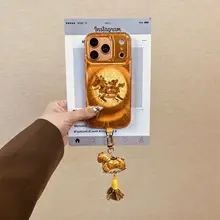 華やかな中国風の小馬チャーム【iPhone用・金色・吉祥の意味】