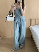 アメリカンレトロキャミソール風ライトデニムパンツ【カジュアル・ウエストシェイプ・ロングパンツ】（セットアップ対応）