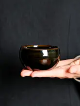 陶製黒色主人用茶碗【シンプルデザイン・紫のアクセント・功夫茶具】