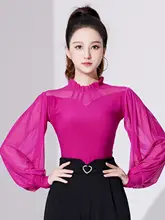 女性用ラテン舞踊シャツ【長袖・ダンス練習服・モダン・社交ダンス用】
