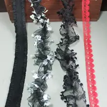 黒のフリルレースリボン小花蝶デザイン【伸縮性・手作りDIY・BJD衣装用】