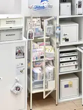 ガラス扉付きスリム収納キャビネット【アイボリー調・リビングやベッドルームに最適】
