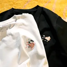 シンプル刺繍の短袖カップルトップス【男女兼用・カジュアルスタイル・極上の柔らかさ】（セットアップ対応）