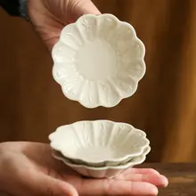 草木灰釉の陶器製調味皿【小型フルーツプレート・ディップ用】