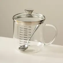 onlycook 高硼矽ガラスコップ【家庭用・ミルク・ジュース・目盛り付き・蓋付き】