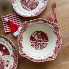 クリスマスイブシリーズ 英国風ビンテージ食器 陶製牛肉皿と朝食皿